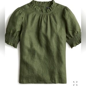NWT Jcrew Linen Smocked Puff Sleeve Top sz M